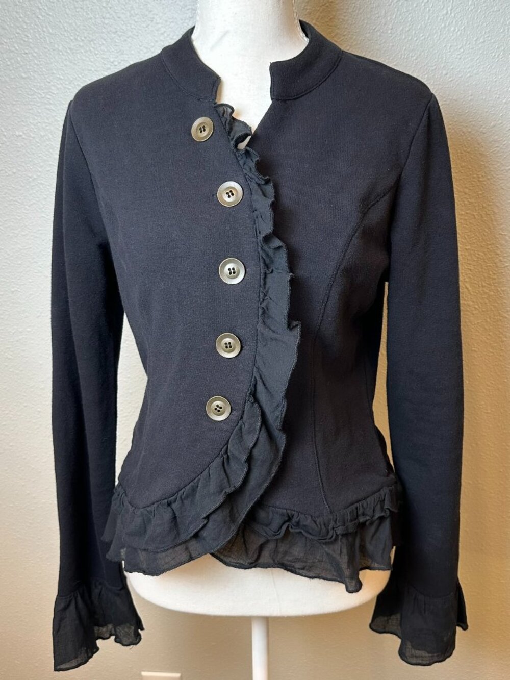 Vtg Ruffle Blazer Asymmetrical Jacket Steampunk Whimsigoth Dark Academia